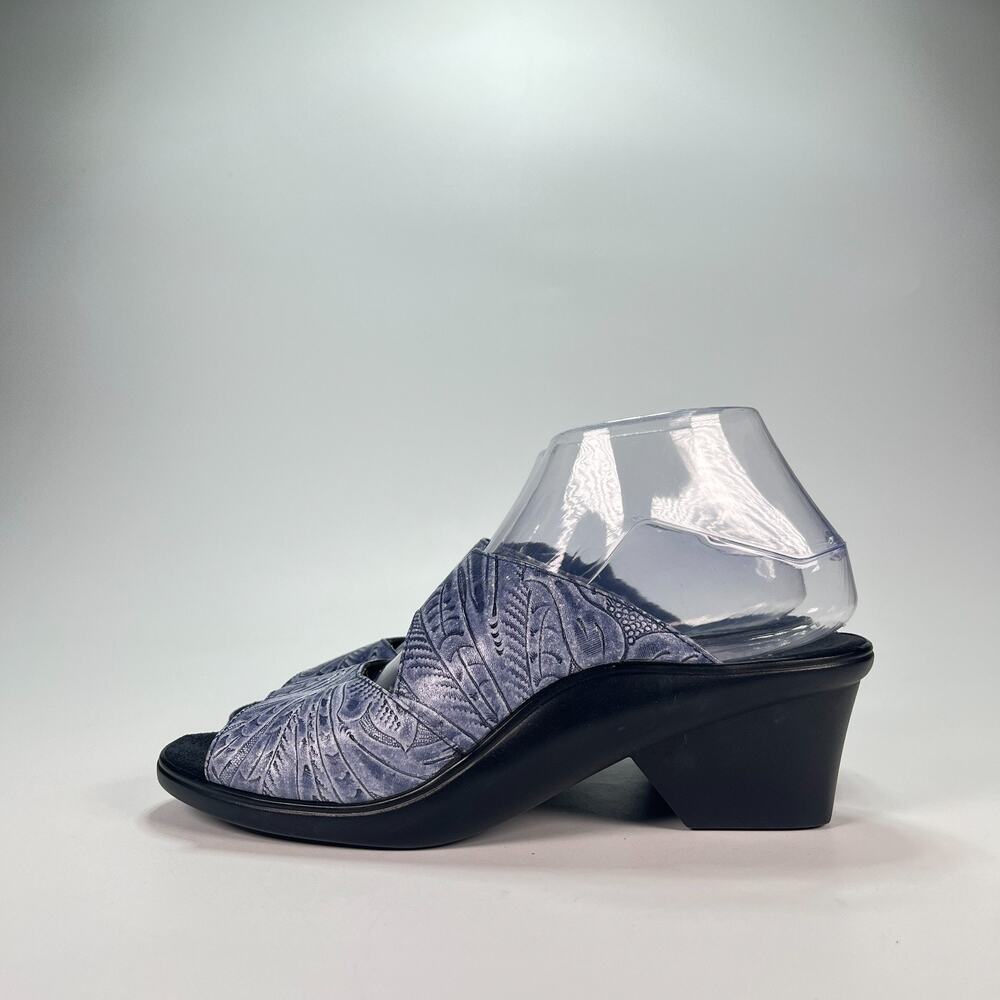 Curvetures Blue Black Leather Comfort Casual Slip On Wedge Sandals Women's Sz 8 - Picture 4 of 10